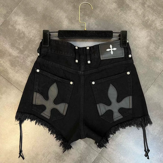 Cross Dark Style Denim Shorts