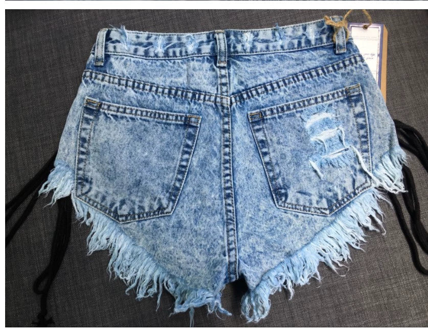 High Waist Tassel Double-Sided Denim Shorts