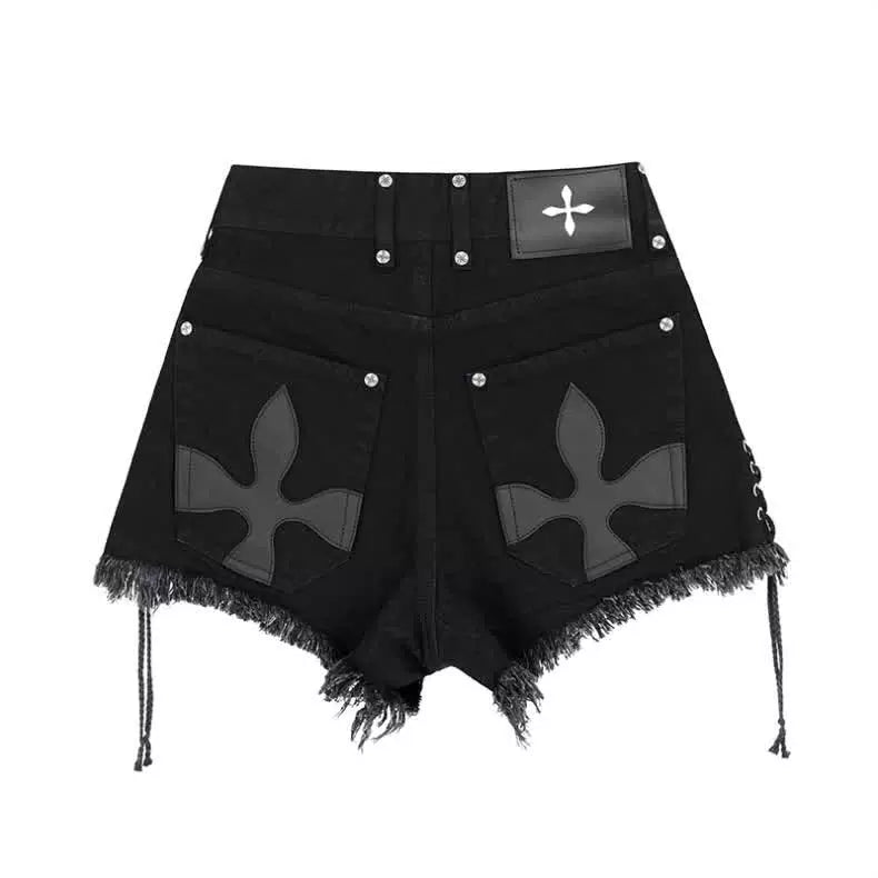 Cross Dark Style Denim Shorts