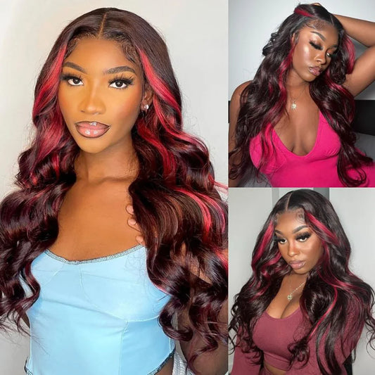 Highlight Human Hair Burgundy Body Wave 13x4 HD Lace Frontal Wig