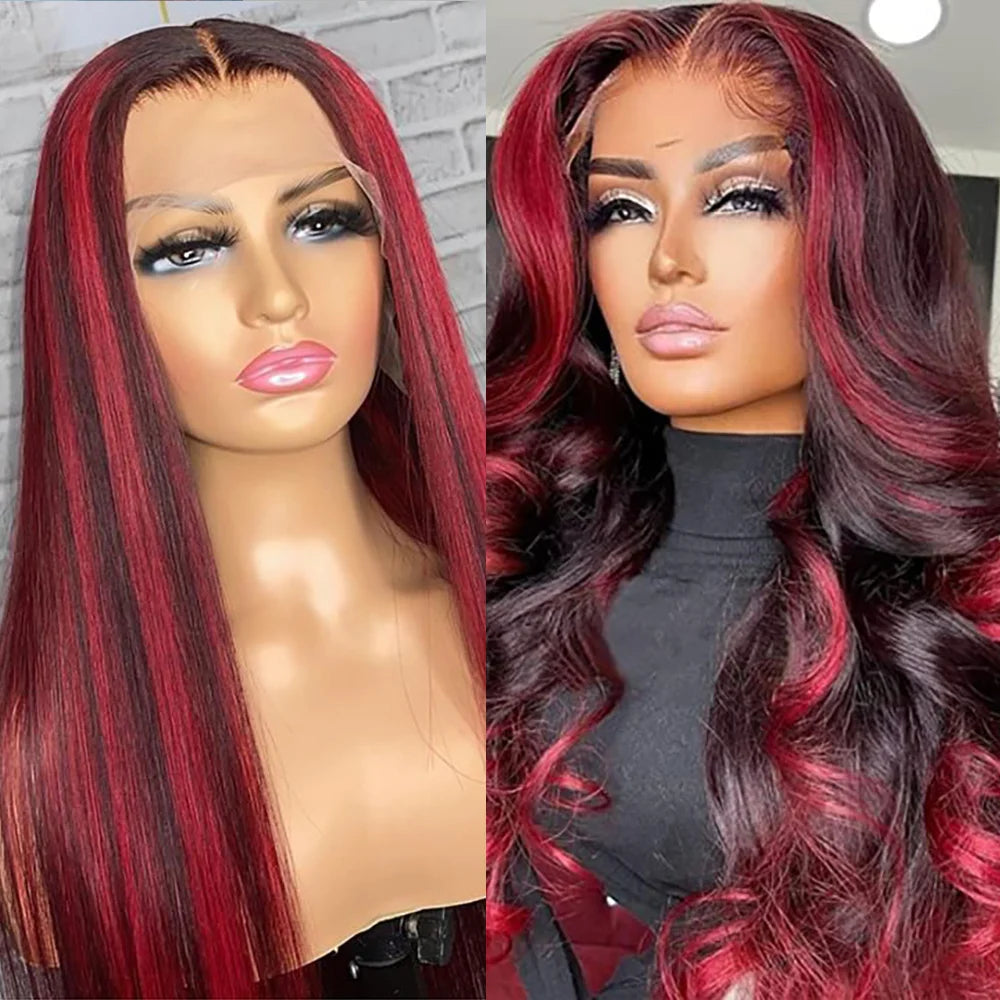 Highlight Human Hair Burgundy Body Wave 13x4 HD Lace Frontal Wig