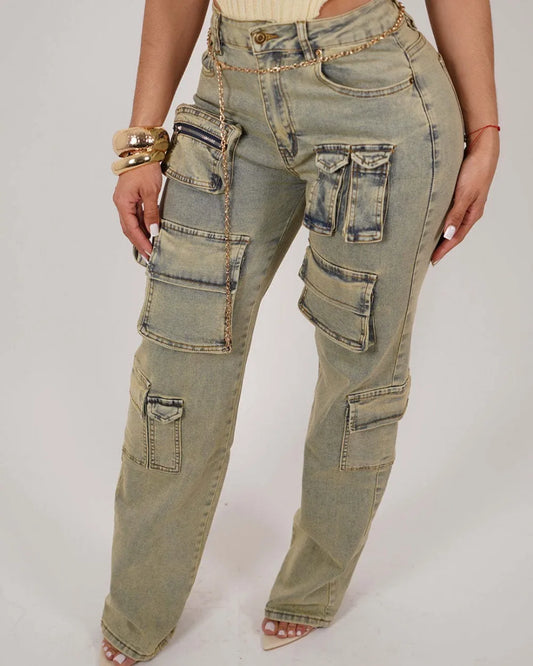 Denim Fashion Pocket Cargo Pants