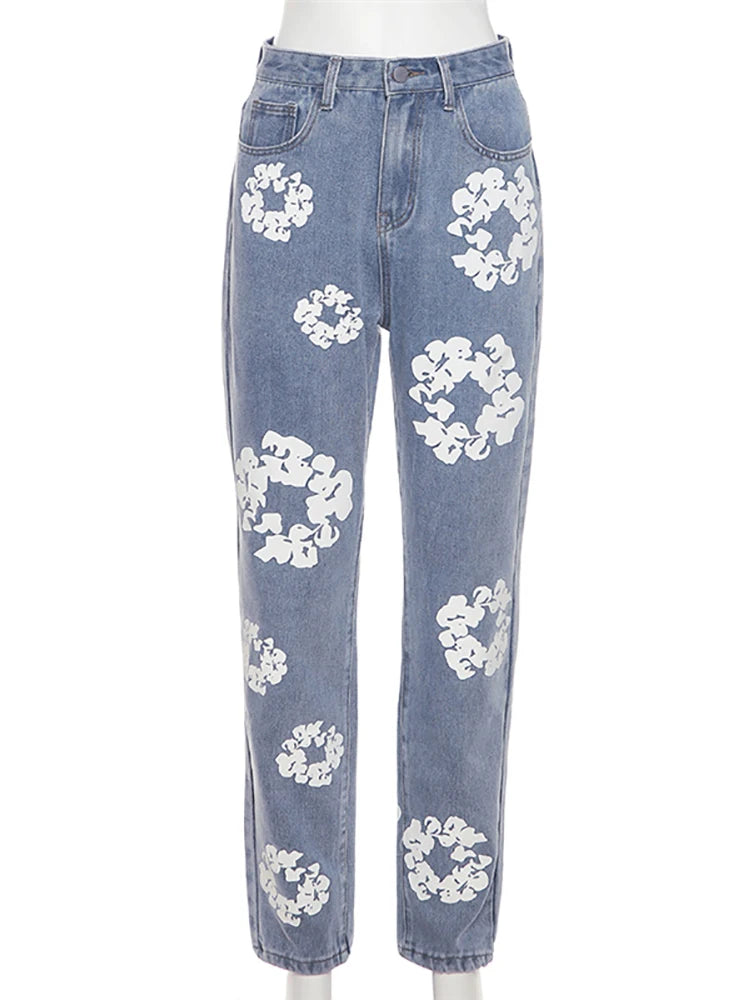 Sasha Flower Printed Cotton Jeans