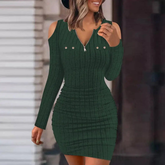 Fall Winter Women Knitted Dress Mini Dress