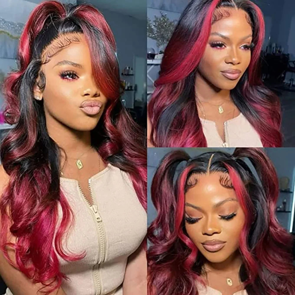 Highlight Human Hair Burgundy Body Wave 13x4 HD Lace Frontal Wig